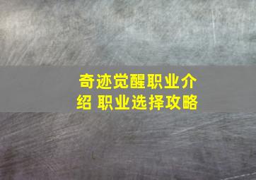 奇迹觉醒职业介绍 职业选择攻略